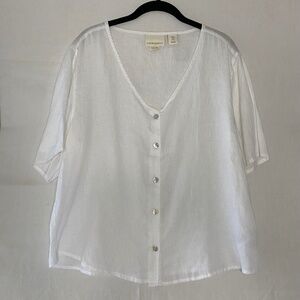 Cynthia Rowley Cropped Linen Top Button Up Mid Length Sleeves Size Medium Whitee